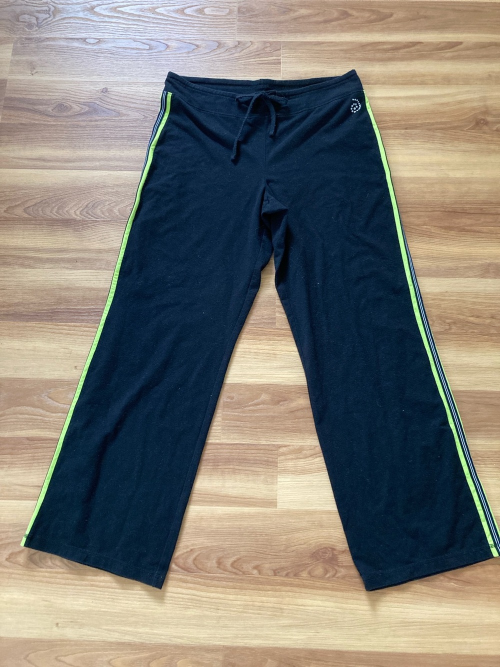 Women’s Black Track Pants with Neon Green Stripe